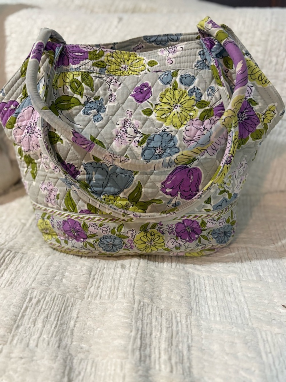 Floral Quilted Tote Bag - Purple & Green